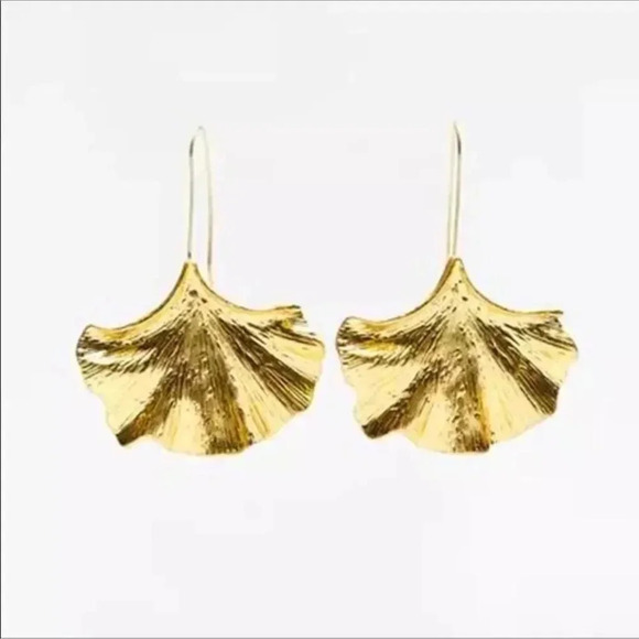 Zara Gold Stainless Steel Small Ginko Earrings - Picture 1 of 6
